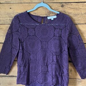 LOFT Women's Deep Purple Lace Blouse